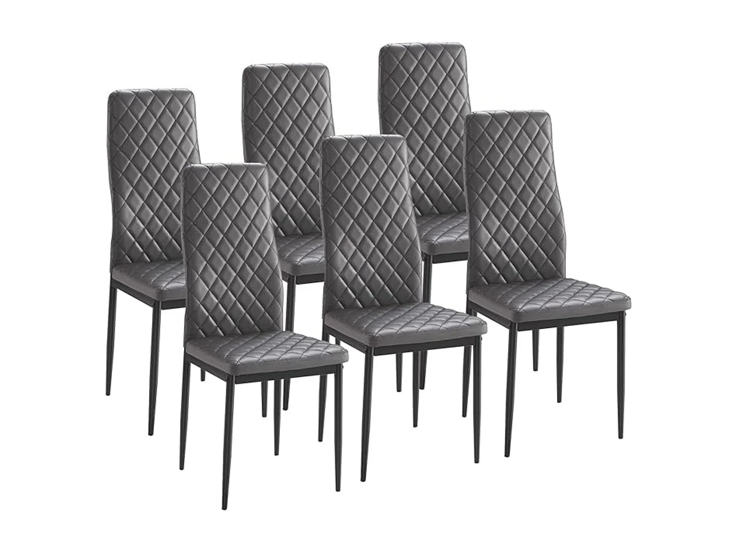 Pack 6 Sillas de Comedor Modernas – Sillas Tapizadas en PU Color Gris con Patas Metálicas Negras, Diseño Ergonómico y Elegante.