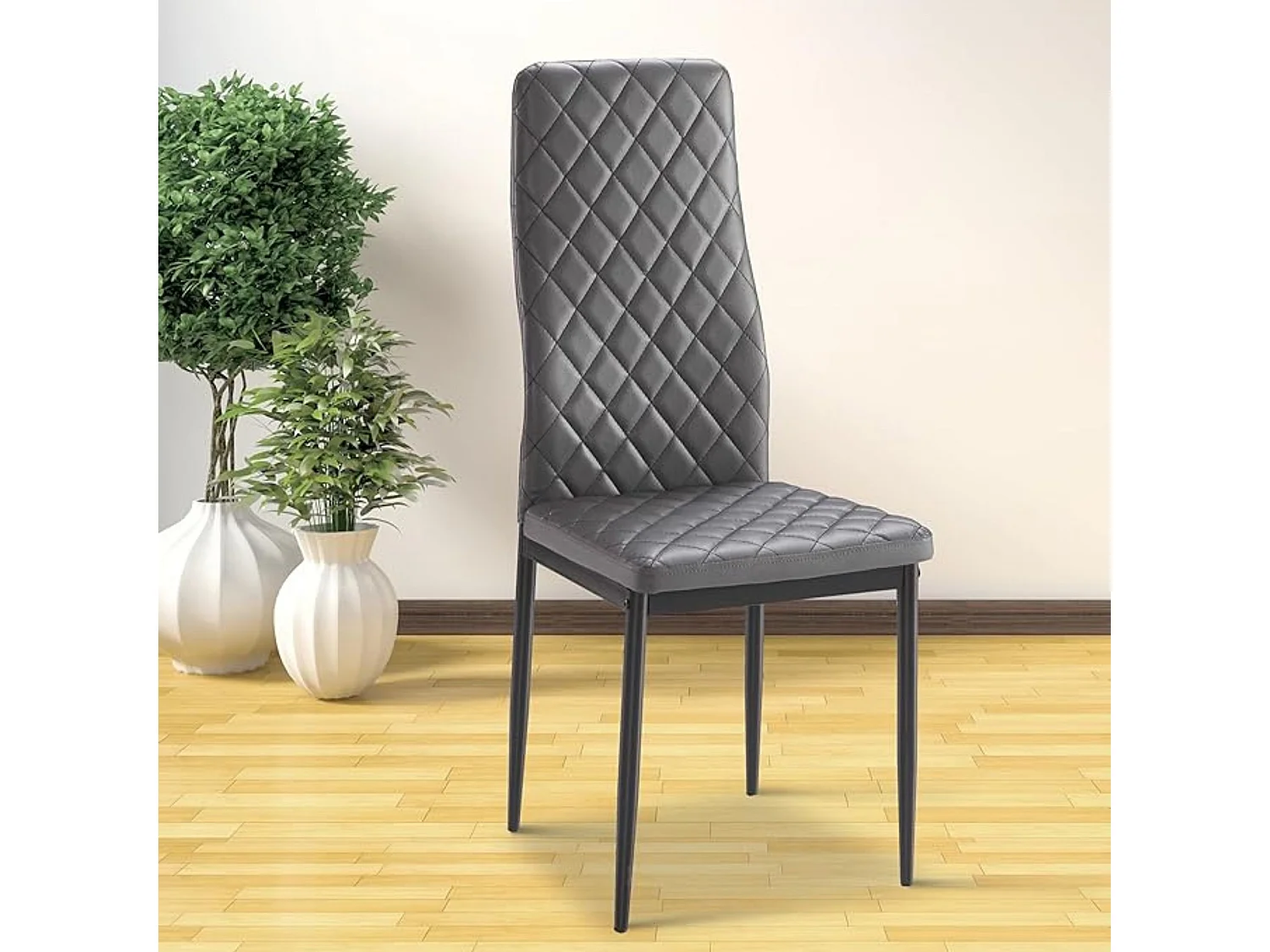 Pack 6 Sillas de Comedor Modernas – Sillas Tapizadas en PU Color Gris con Patas Metálicas Negras, Diseño Ergonómico y Elegante.