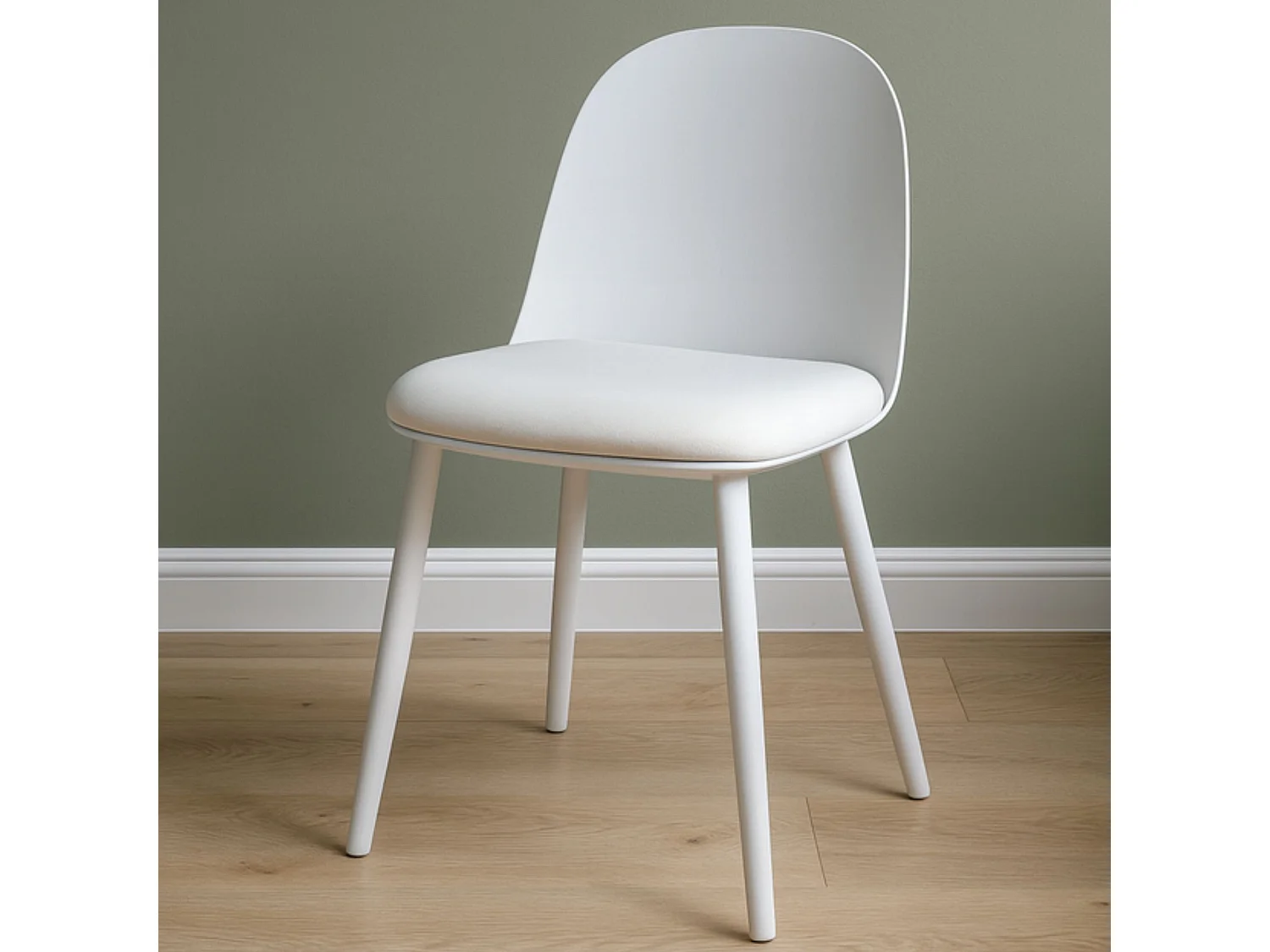 Pack 4 sillas tapizadas en tela blanca con patas de plástico – diseño moderno, ligero y cómodo para comedor o cocina