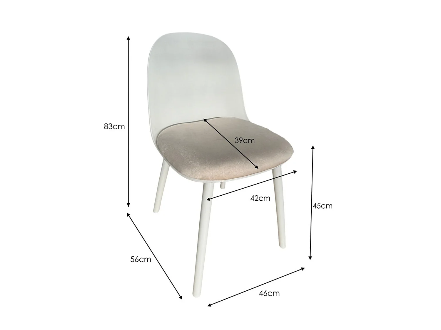Pack 4 sillas tapizadas en tela blanca con patas de plástico – diseño moderno, ligero y cómodo para comedor o cocina