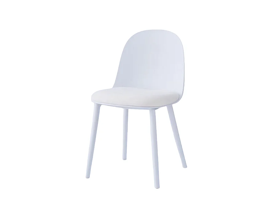 Pack 4 sillas tapizadas en tela blanca con patas de plástico – diseño moderno, ligero y cómodo para comedor o cocina