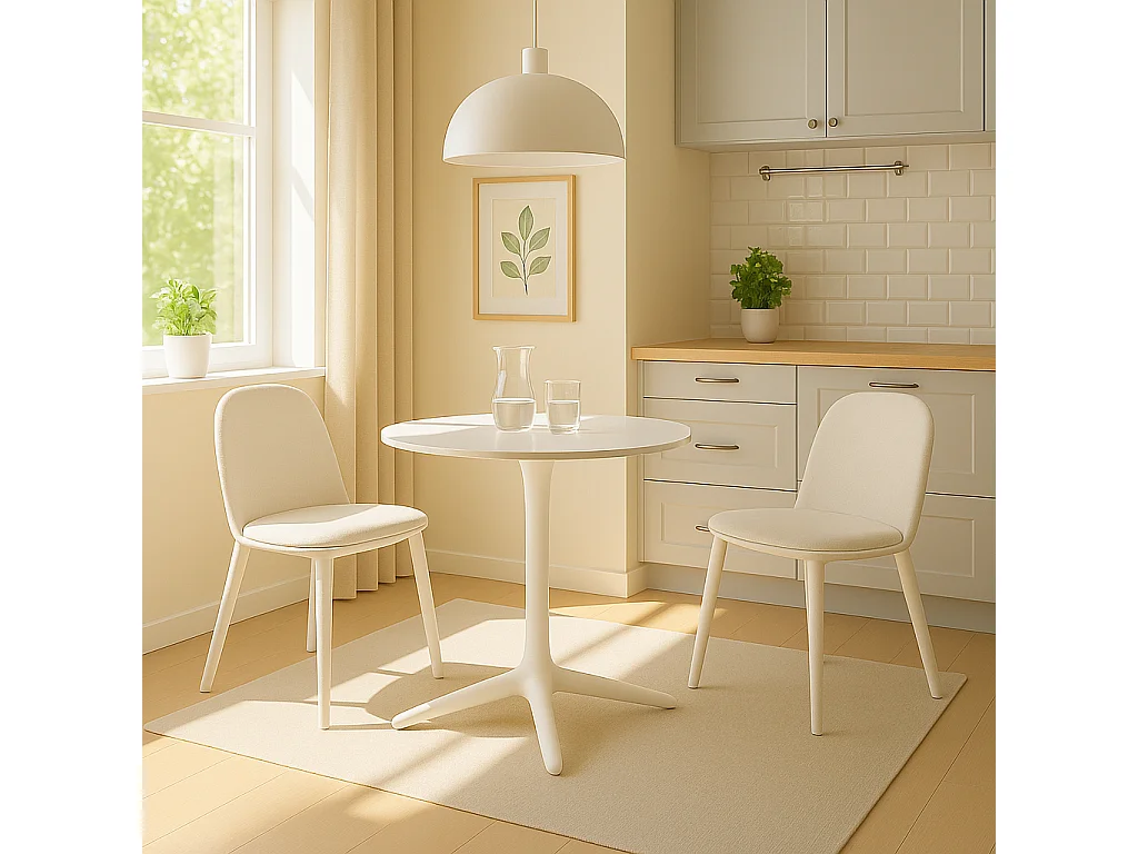 Pack 4 sillas tapizadas en tela blanca con patas de plástico – diseño moderno, ligero y cómodo para comedor o cocina