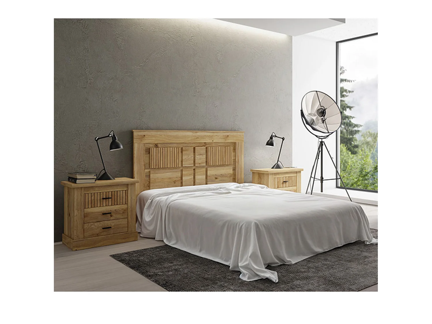 Pack Cabecero de 160 x 120 cm + 2 Mesitas de Noche de 3 Cajones | Dormitorio Completo | Color Mauvella Rayas (para Cama de 135-140 o 160) – Meyvaser