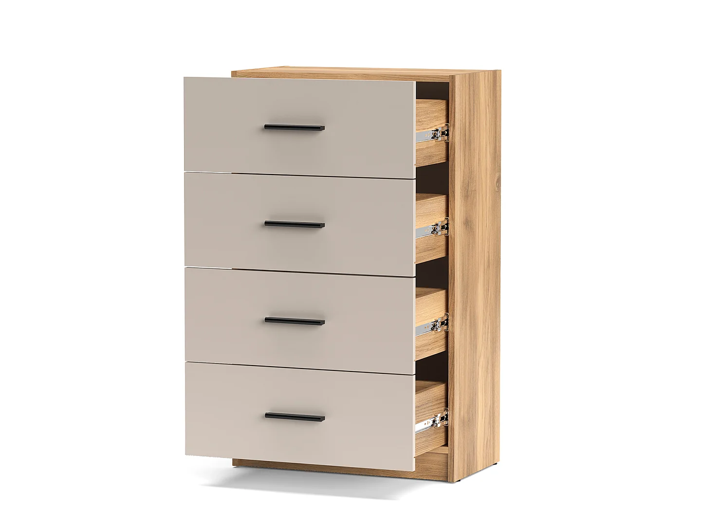 Sinfonier 4 Cajones Mauvella Beige – 60x34,4x100 cm – Cómoda Moderna para Dormitorio, Fabricada en Melamina Resistente, Diseño Funcional y Elegante