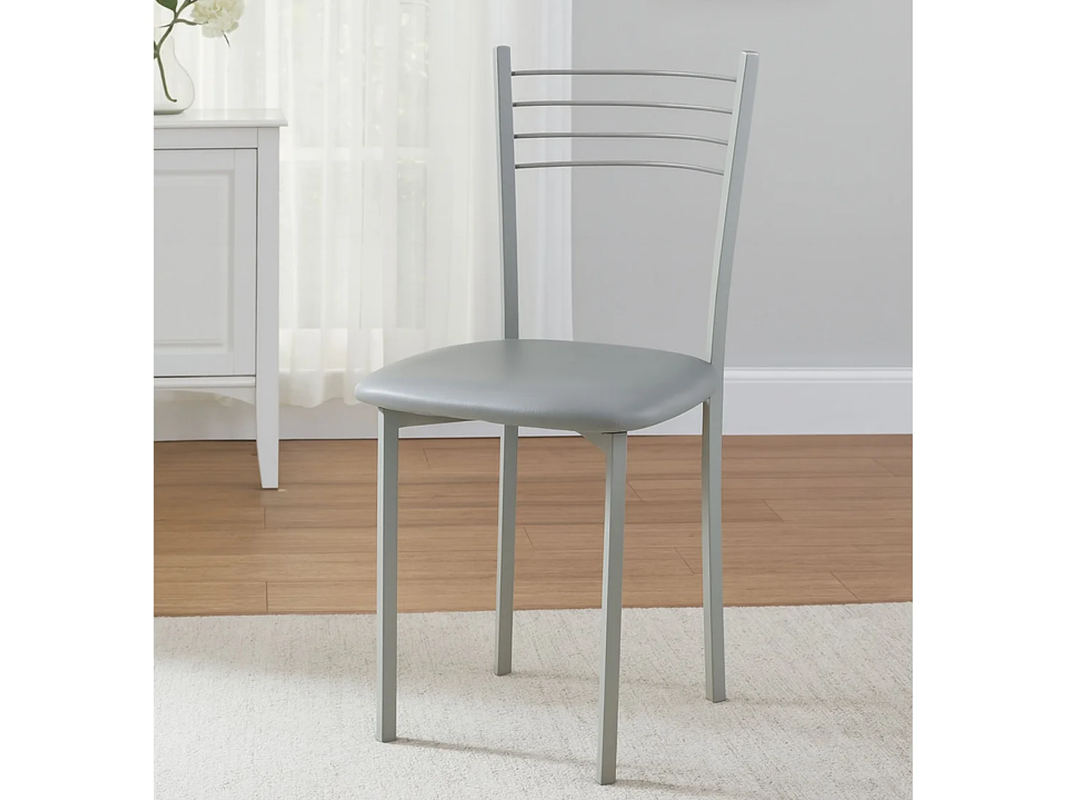 Pack 4 sillas gris acero con patas metálicas color plata – diseño moderno y cómodo para comedor o cocina