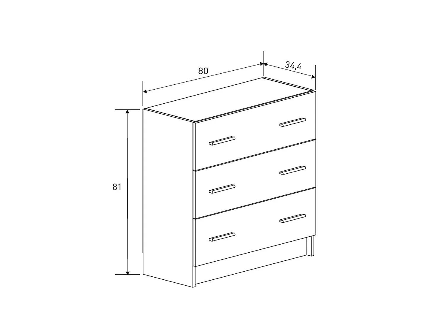Cómoda 3 Cajones Mauvella Beige – 80x34,4x81 cm – Cajonera Moderna para Dormitorio, Fabricada en Melamina Resistente, Diseño Elegante y Funcional