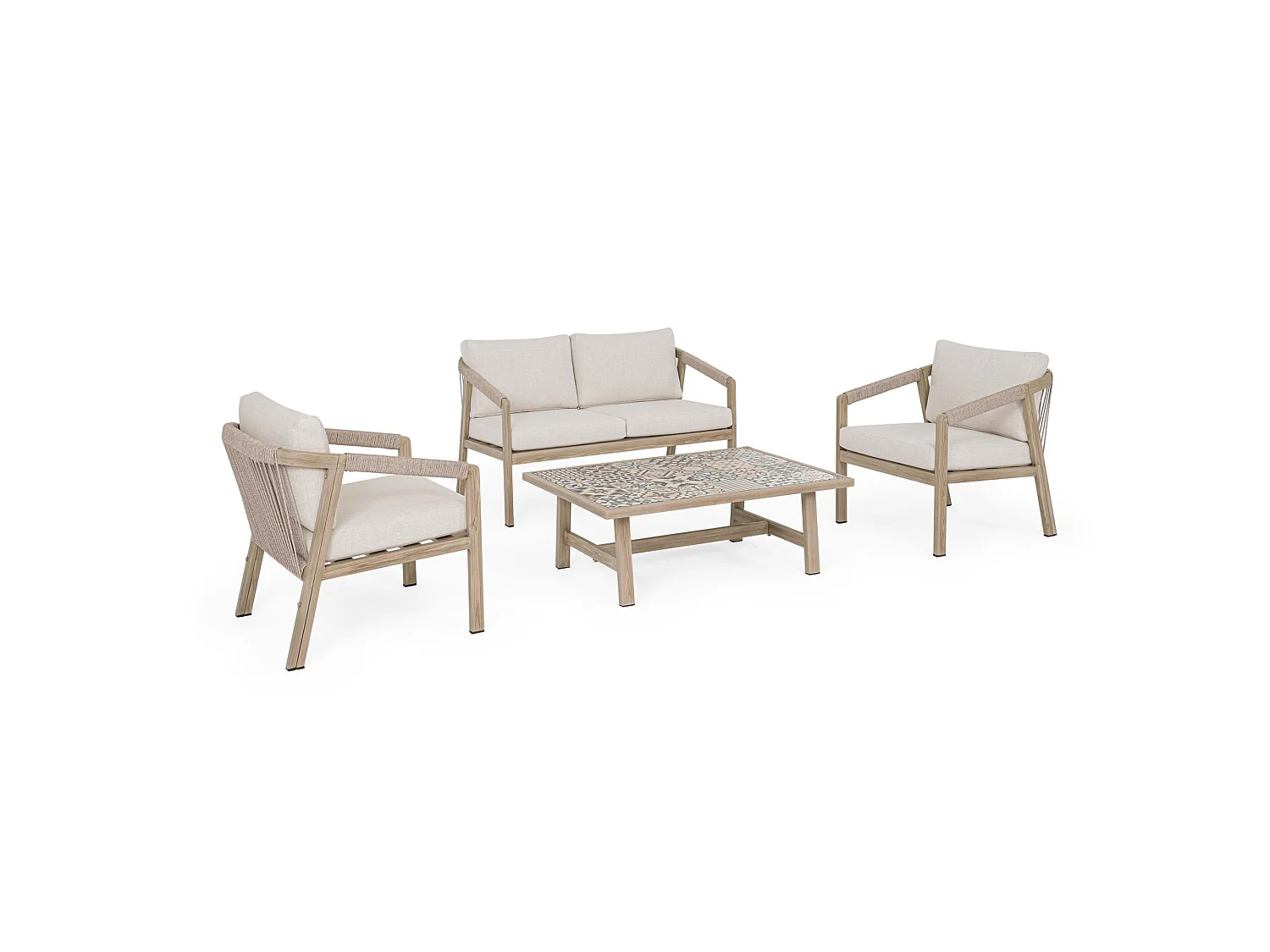Ensemble de salon de jardin avec coussins et tressage en corde  - ALVOR