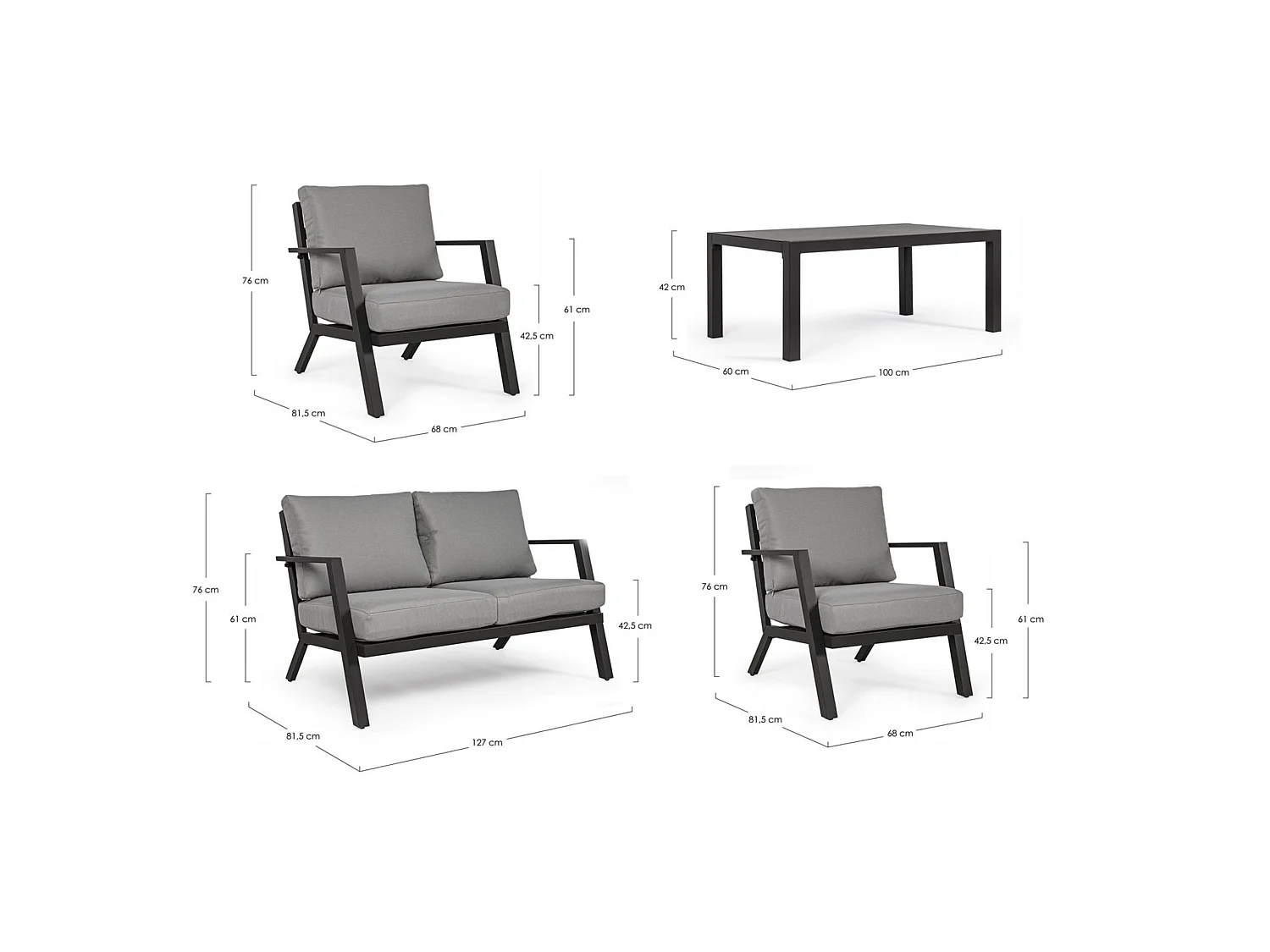 Garten-Sitzgruppe mit Kissen und Gestell aus anthrazitfarbenem Aluminium - COIMBRA