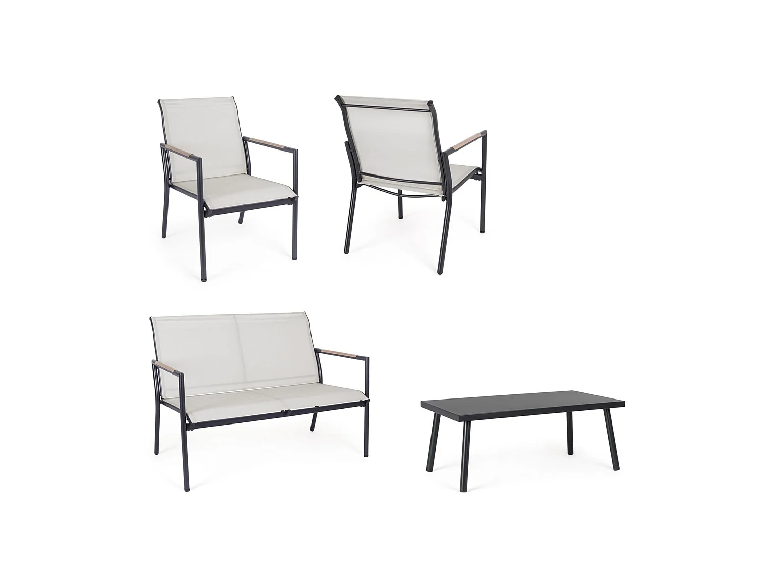 Komplettes Wohnzimmer-Set mit Sofa, Sesseln und Beistelltisch - CALONGE