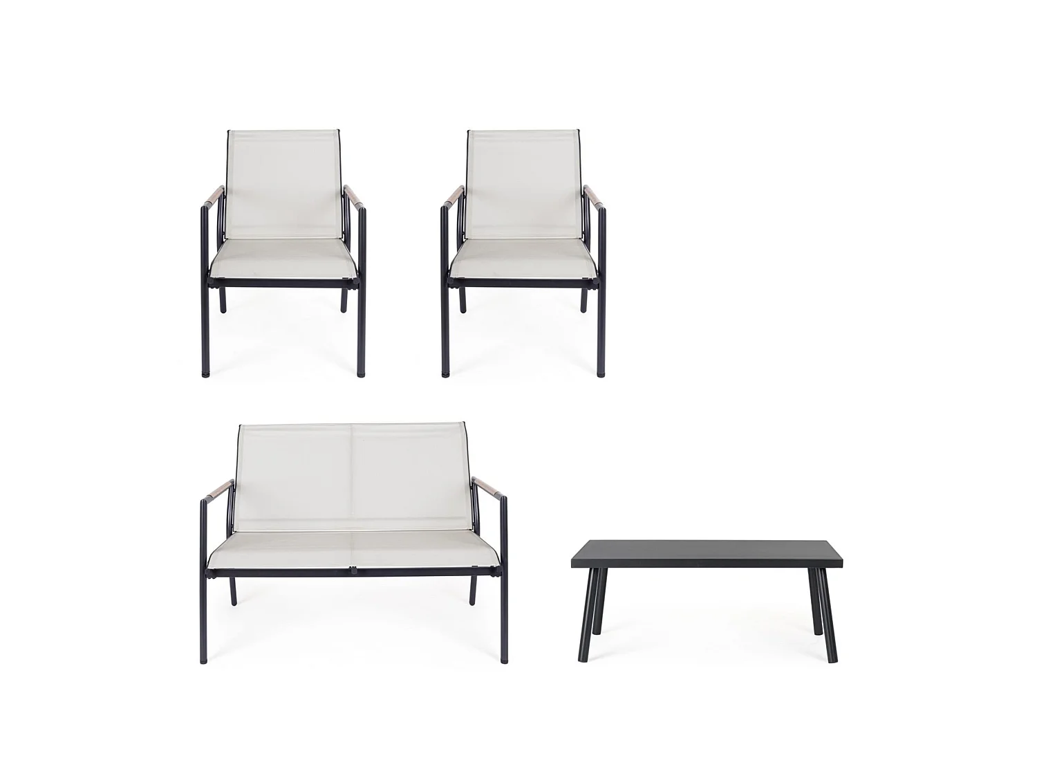 Komplettes Wohnzimmer-Set mit Sofa, Sesseln und Beistelltisch - CALONGE