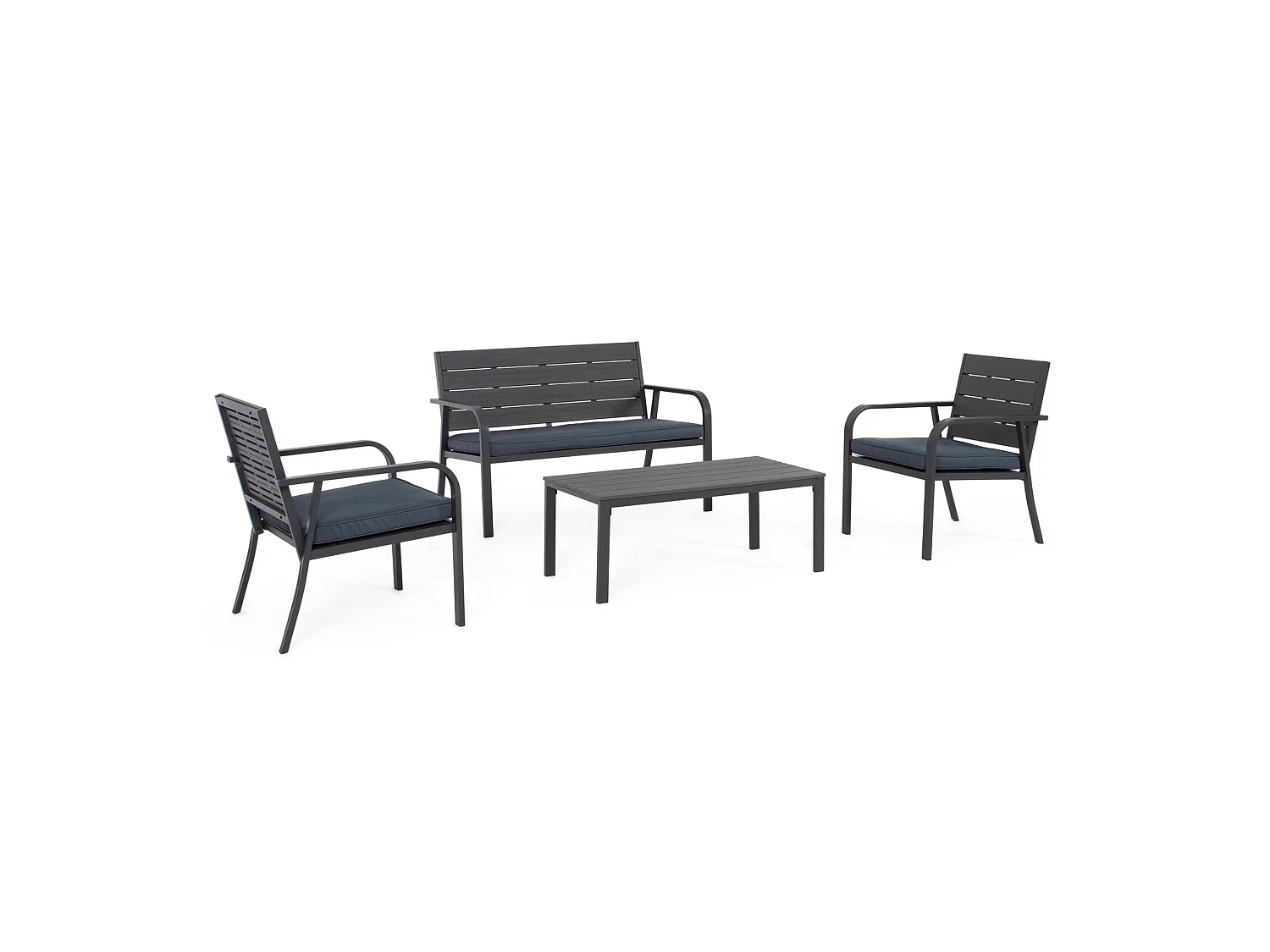 Garten-Sitzgruppe in Anthrazit mit Holzoptik, mit 1 Sofa - VALENCIA
