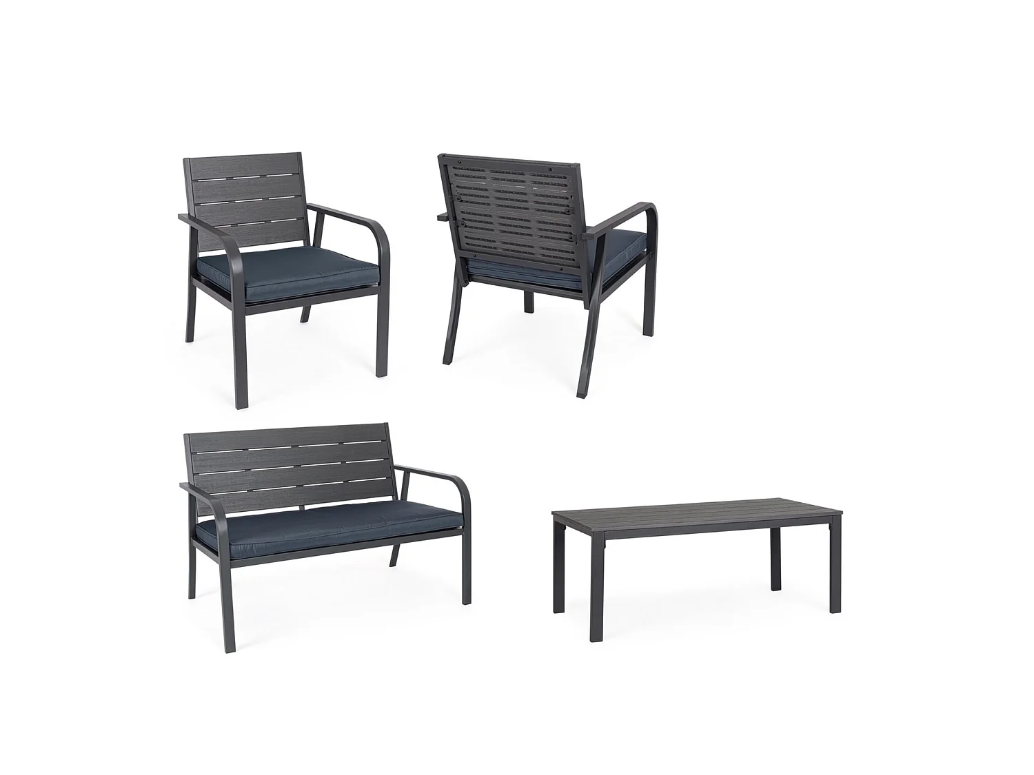 Garten-Sitzgruppe in Anthrazit mit Holzoptik, mit 1 Sofa - VALENCIA