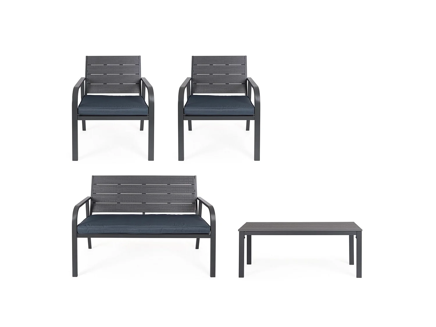 Garten-Sitzgruppe in Anthrazit mit Holzoptik, mit 1 Sofa - VALENCIA