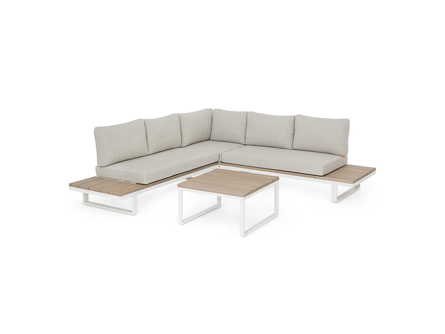 Ensemble de salon d'angle de jardin avec coussins beiges - ZELMAR