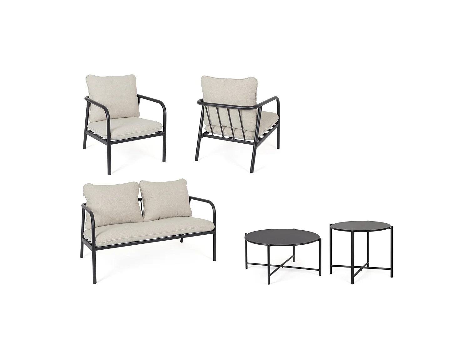 Complete zitset met bank, fauteuils en bijzettafels - CAIMARI