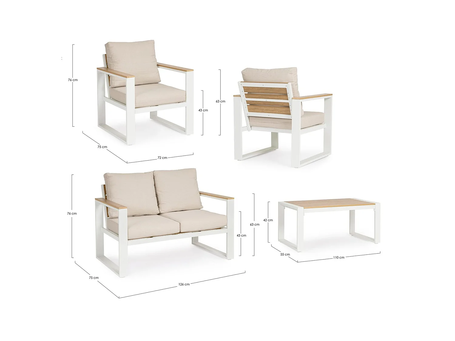 Garten-Sitzgruppe mit beigen Kissen, Details in Holzoptik  - LEIRIA