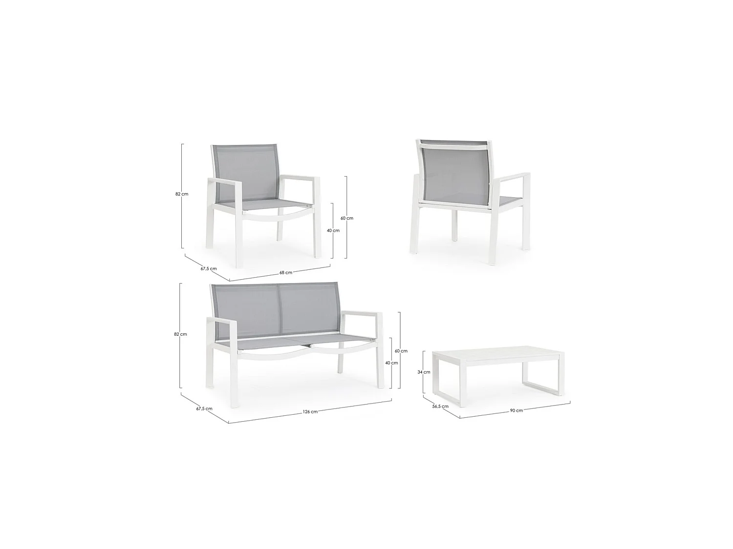 Conjunto de salón de jardín en textilene gris claro  - GRANADA