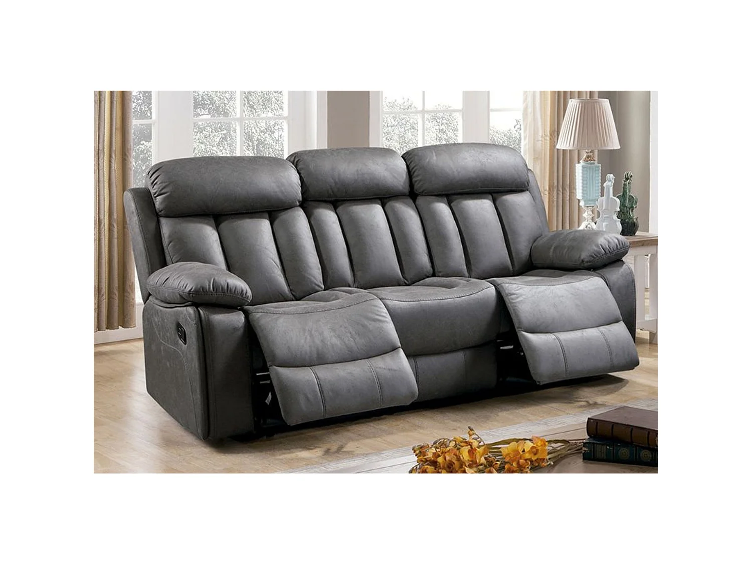 Sofá Relax Manual 3 Plazas  – Confort y Diseño Moderno con Respaldo y Reposapiés Reclinables – Color Marengo