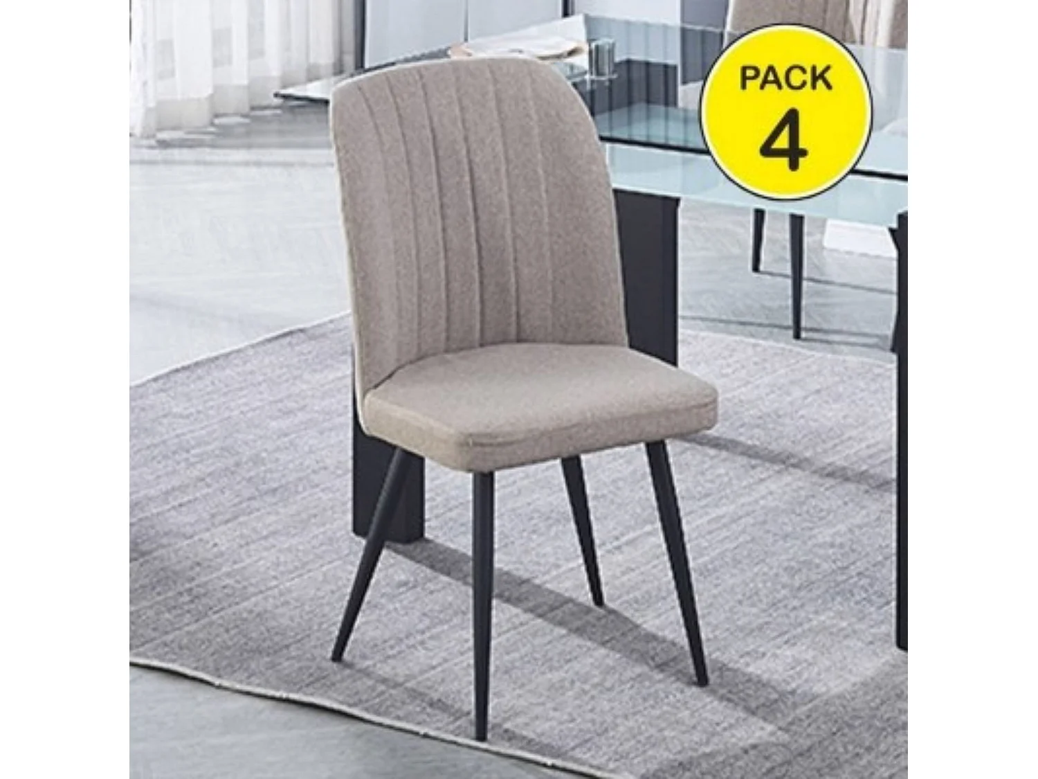 Conjunto de Comedor – Mesa Fija Rectangular con Tapa MDF y Patas Metálicas Negras + 4 Sillas Tapizadas en Tela (Beig)