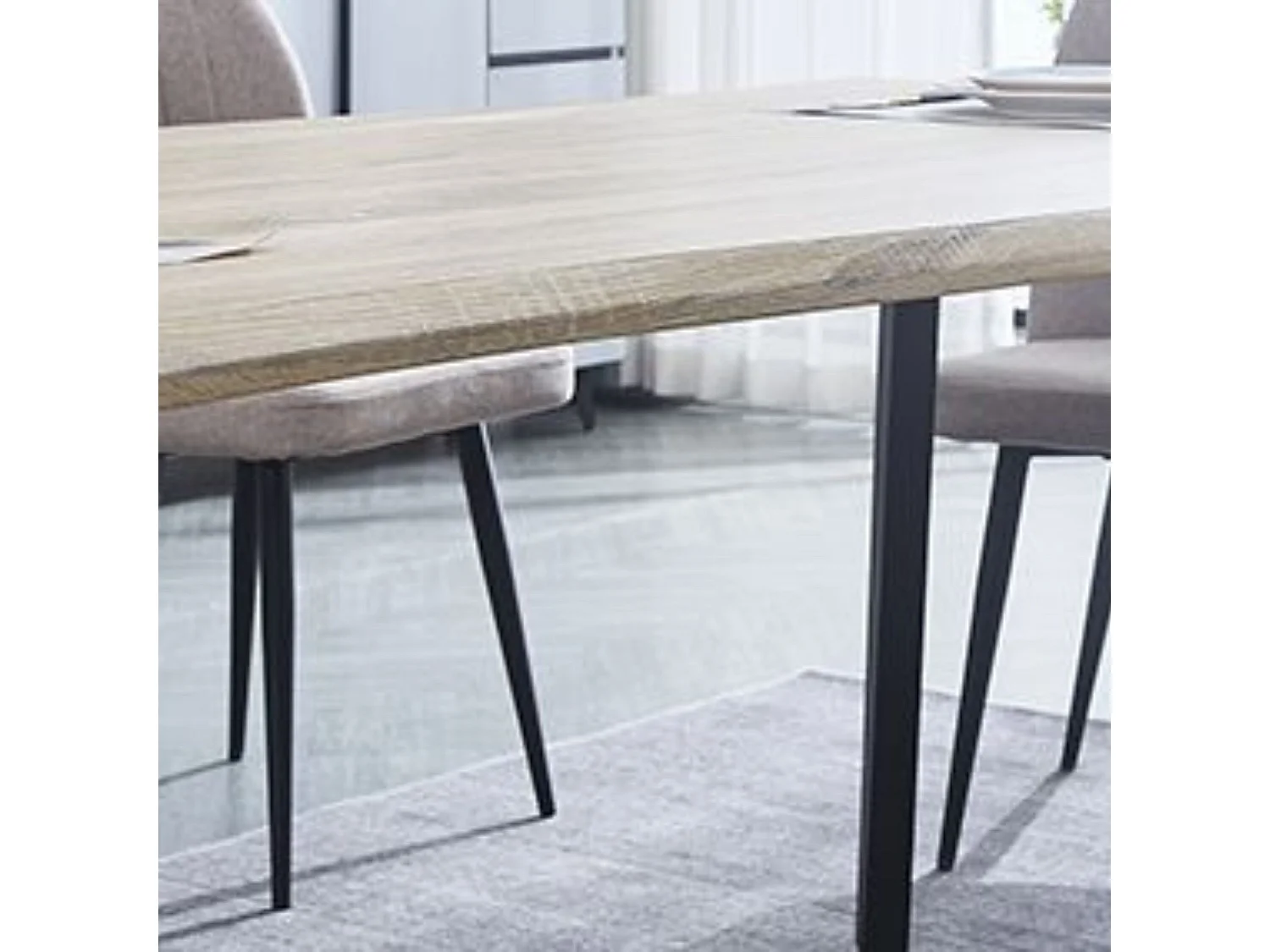 Conjunto de Comedor – Mesa Fija Rectangular con Tapa MDF y Patas Metálicas Negras + 4 Sillas Tapizadas en Tela (Beig)