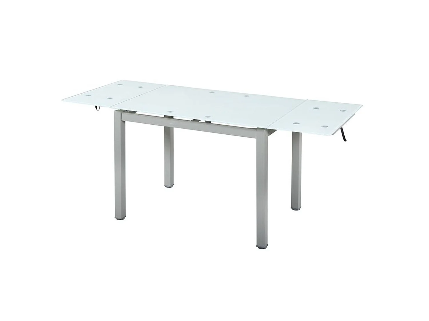 Conjunto Mesa de Cocina Extensible de Cristal 100-170 cm + Pack 4 Taburetes Tapizados en Piel Sintética Blanca con Patas Grises – Diseño Moderno