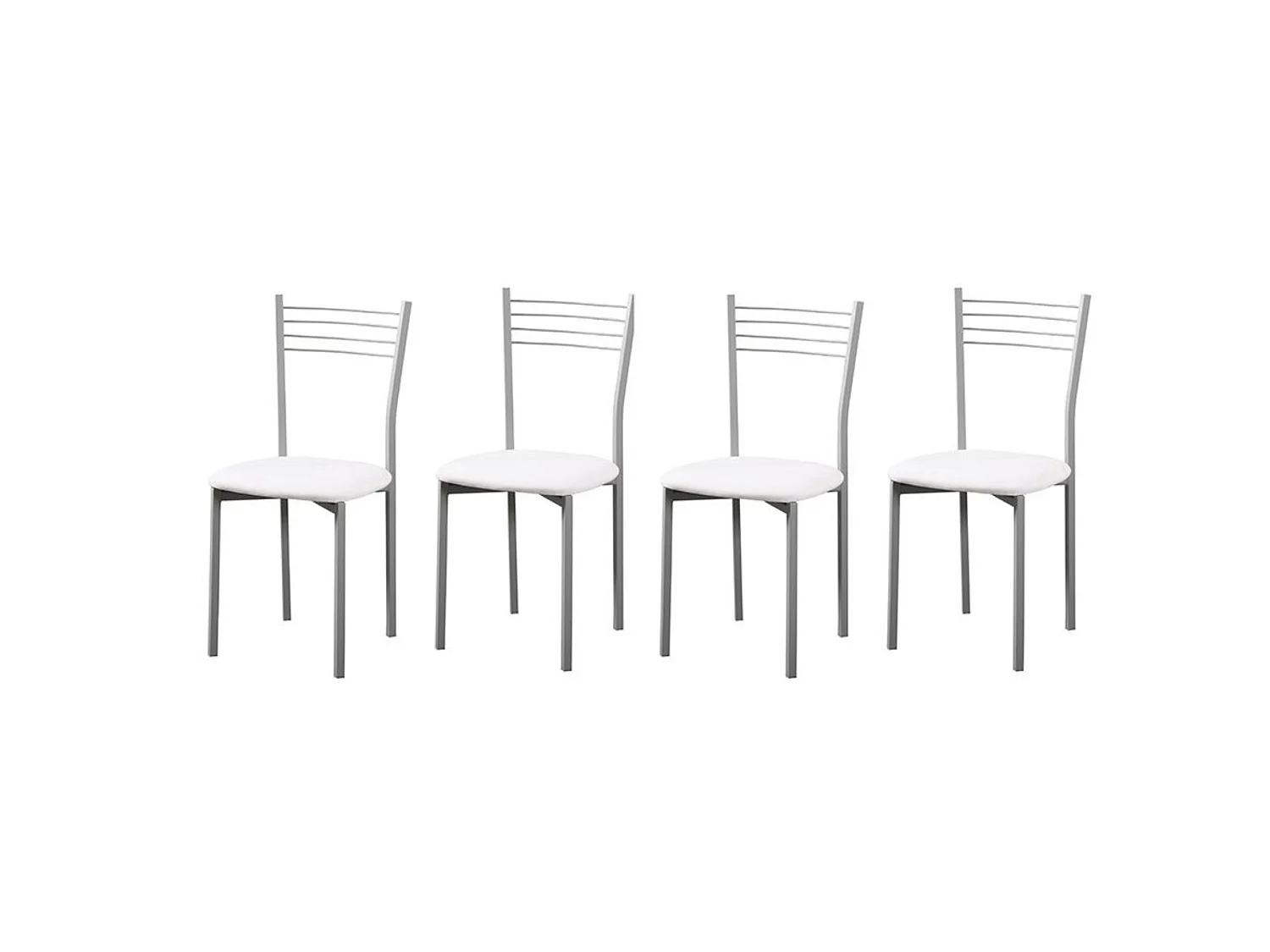 Conjunto Mesa de Cocina Extensible de Cristal 100-170 cm + Pack 4 Taburetes Tapizados en Piel Sintética Blanca con Patas Grises – Diseño Moderno