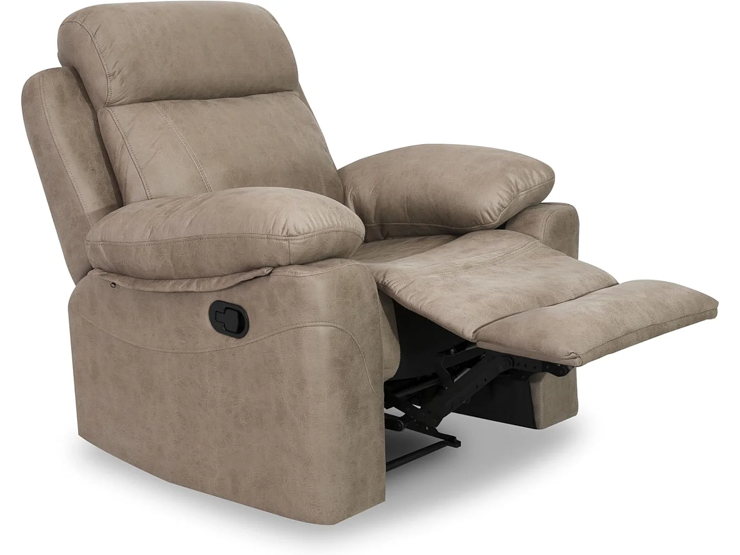 Sillón Relax Reclinable con Palanca y Reposapiés Elevable, Tapizado en Microfibra Cemento – Butaca Ergonómica de Alta Comodidad