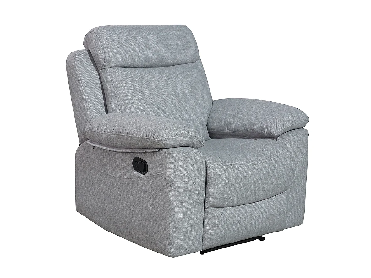 Sofá Relax 1 Plaza Reclinable Manual – Tapizado en Tela Gris, Estructura de Pino y Máximo Confort.