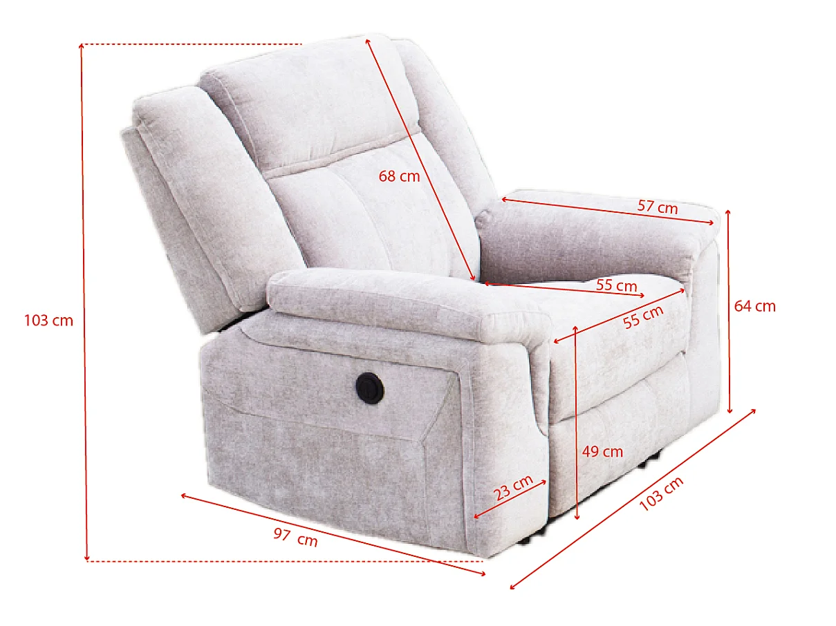 Sillón Relax Eléctrico 1 Plaza con Reclinación Motorizada y Asiento con Muelles Ensacados – Tapizado en Gris, Diseño Ergonómico y Elegante