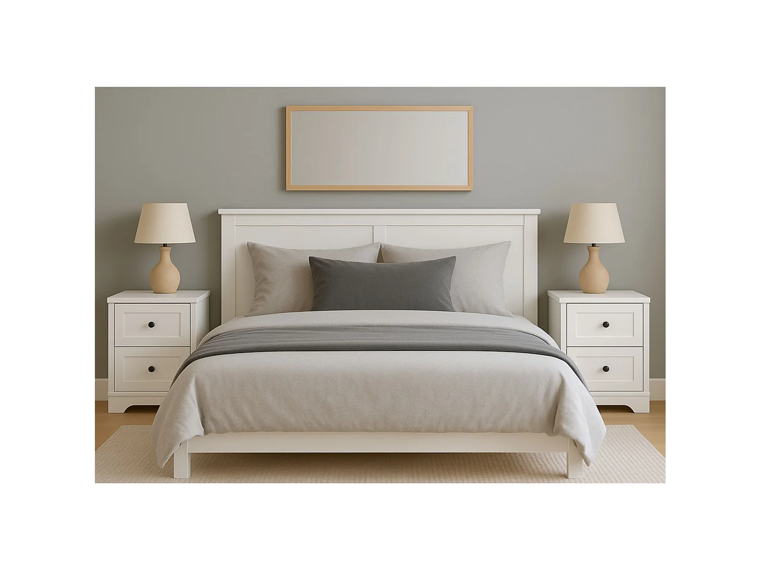 Conjunto de Dormitorio Blanco – Cabecero de 168 cm + 2 Mesitas de Noche con Cajones – Estilo Moderno y Minimalista en Melamina de Alta Calidad