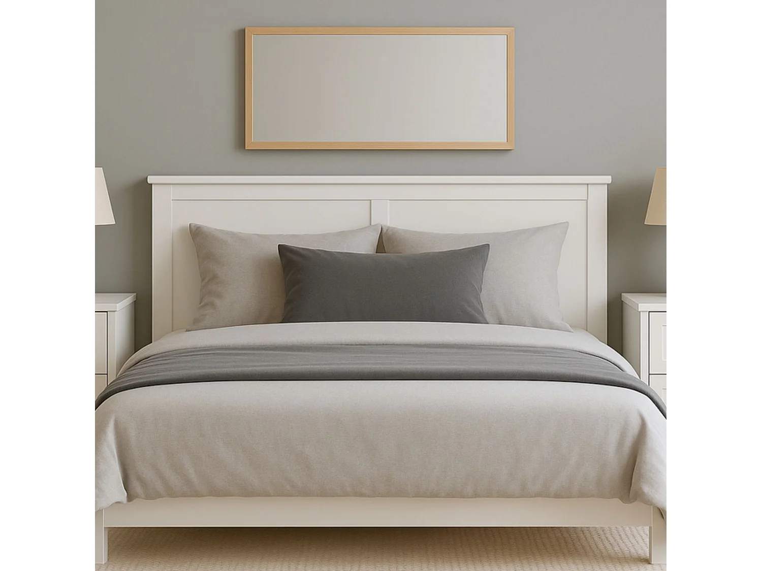 Conjunto de Dormitorio Blanco – Cabecero de 168 cm + 2 Mesitas de Noche con Cajones – Estilo Moderno y Minimalista en Melamina de Alta Calidad