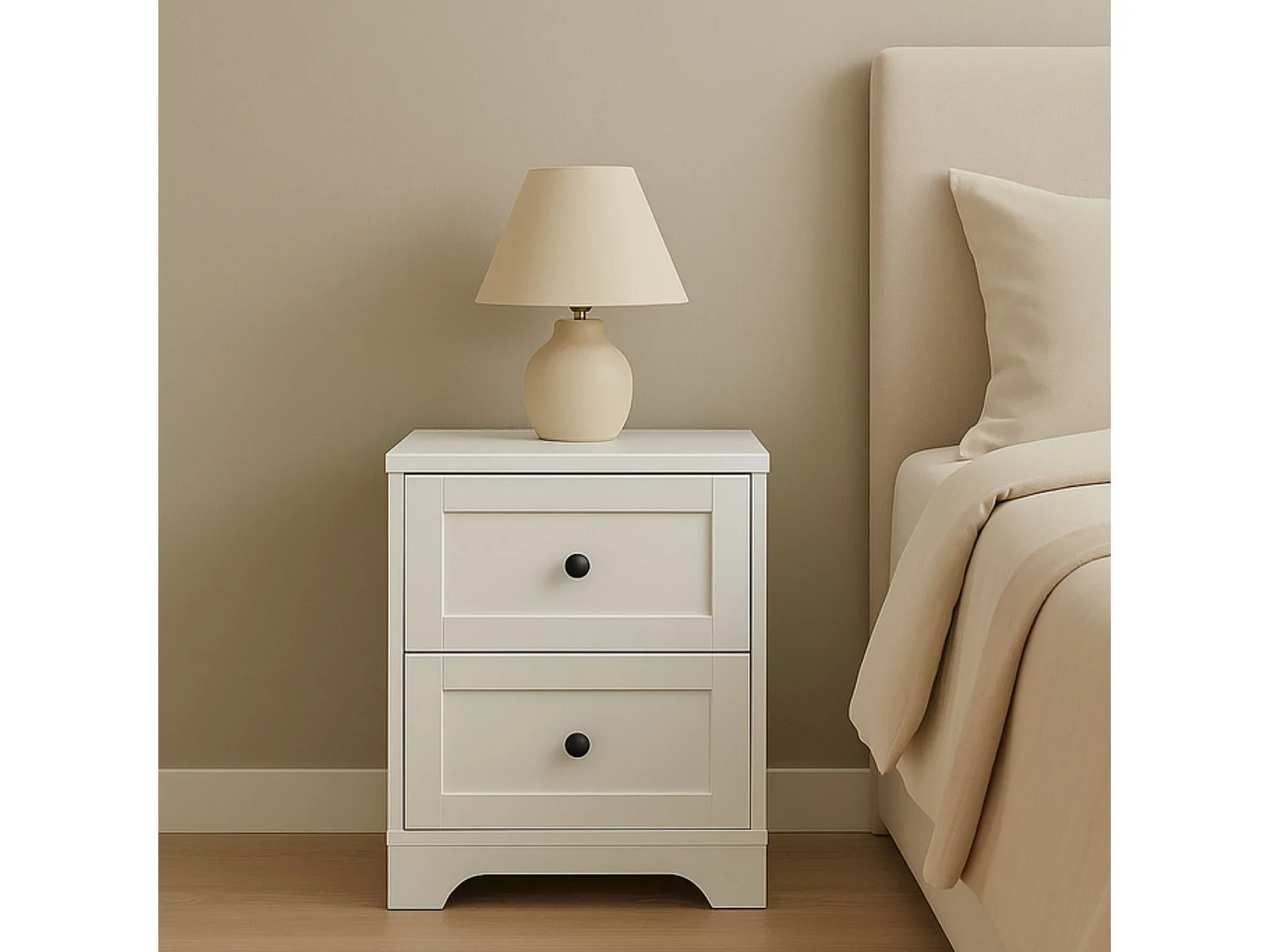 Conjunto de Dormitorio Blanco – Cabecero de 168 cm + 2 Mesitas de Noche con Cajones – Estilo Moderno y Minimalista en Melamina de Alta Calidad