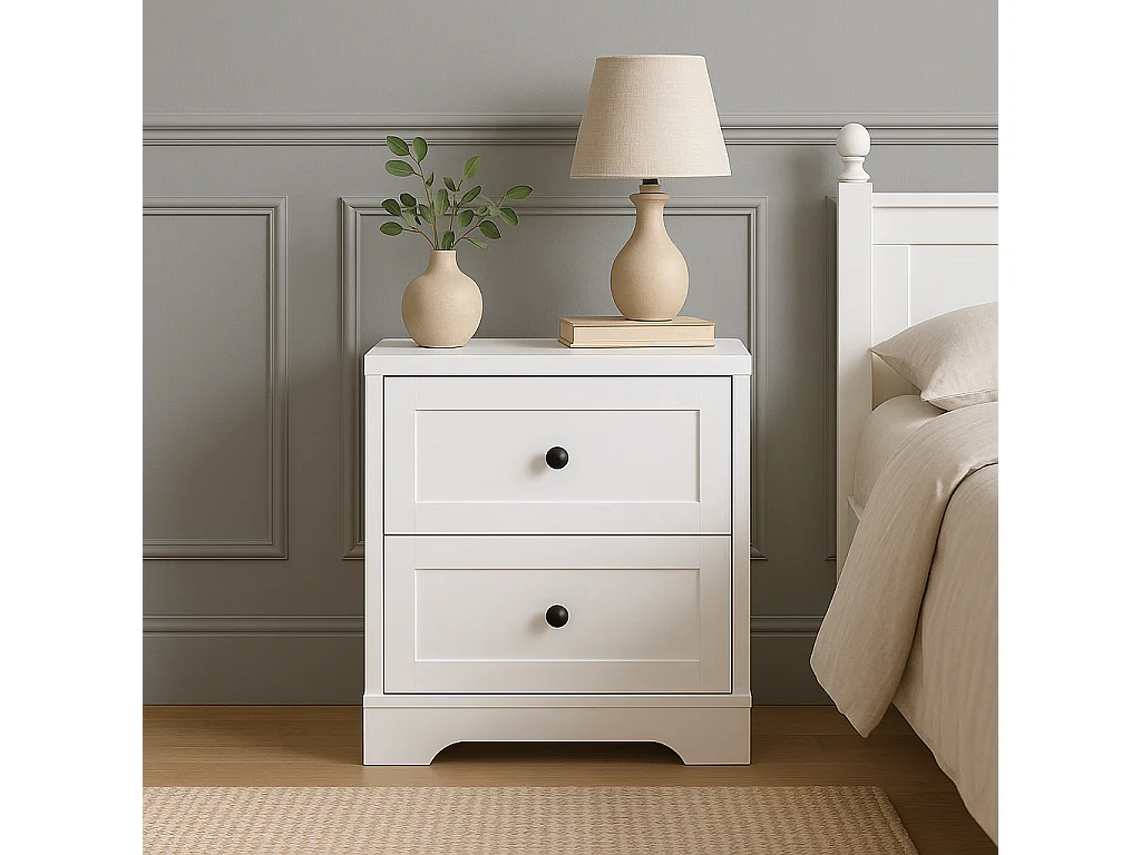 Conjunto de Dormitorio Blanco – Cabecero de 168 cm + 2 Mesitas de Noche con Cajones – Estilo Moderno y Minimalista en Melamina de Alta Calidad