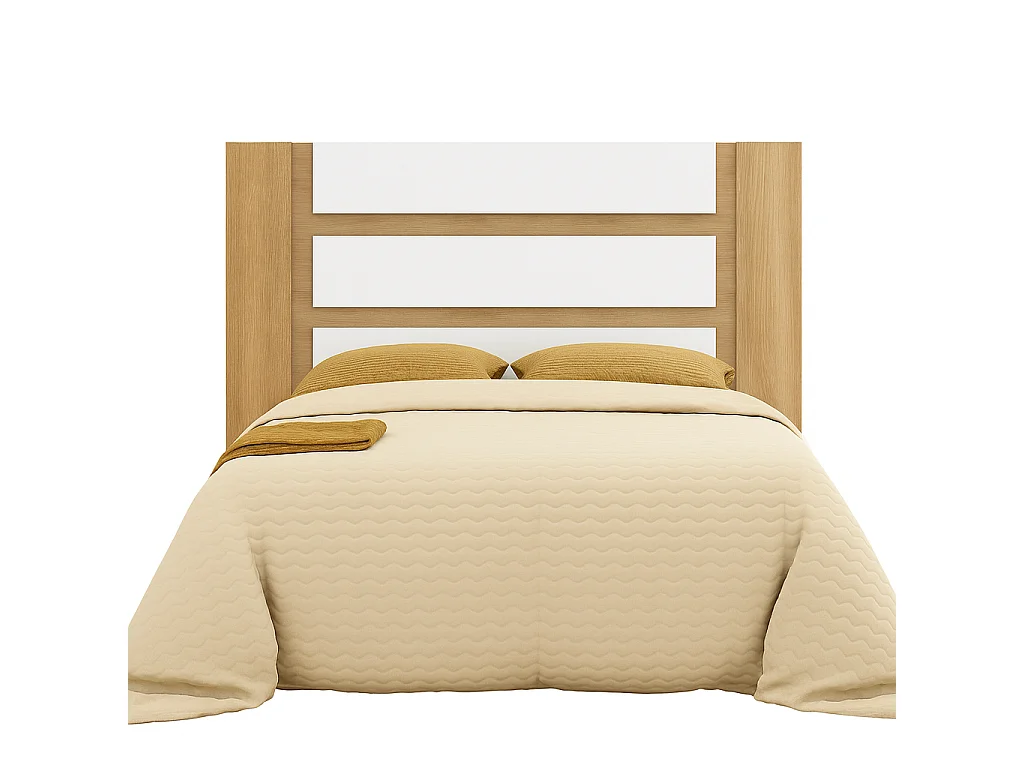 Cabecero de Matrimonio con Patas 160 cm + 2 Mesitas de Noche con 3 Cajones, Color Cambria y Blanco, Estilo Moderno, Formato Kit Fácil Montaje
