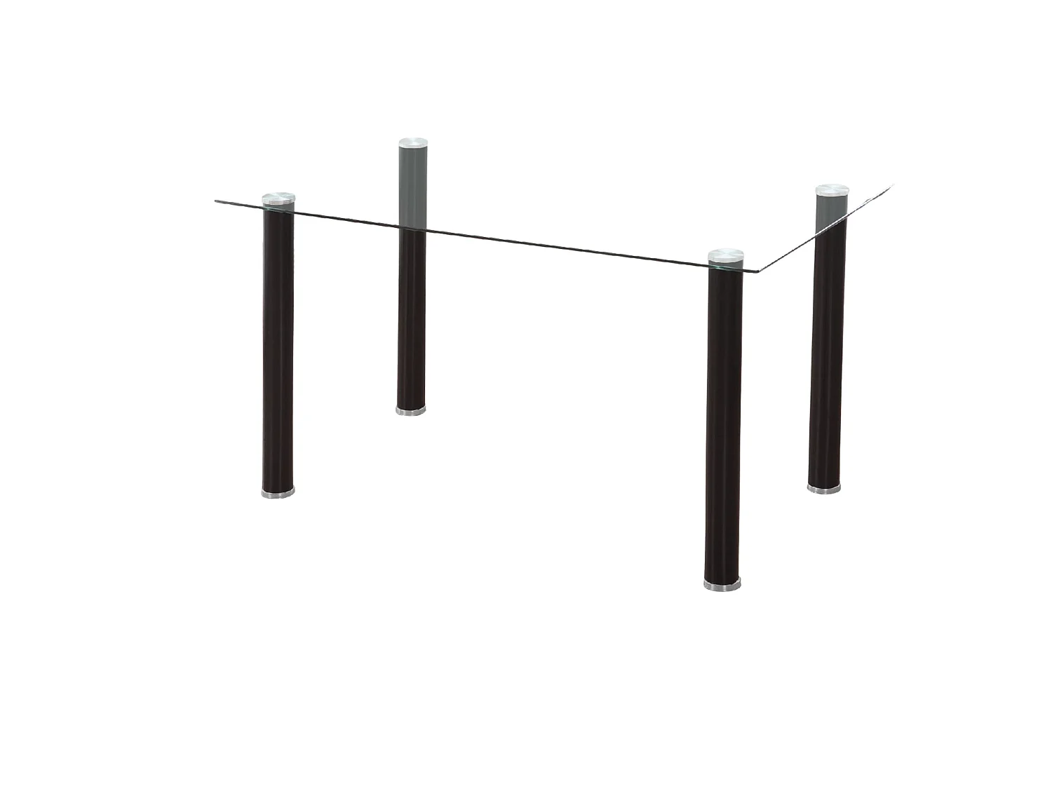 Conjunto de Comedor Moderno – Mesa de Cristal Fija con Patas Metálicas Negras + 4 Sillas Tapizadas en Tela Gris.