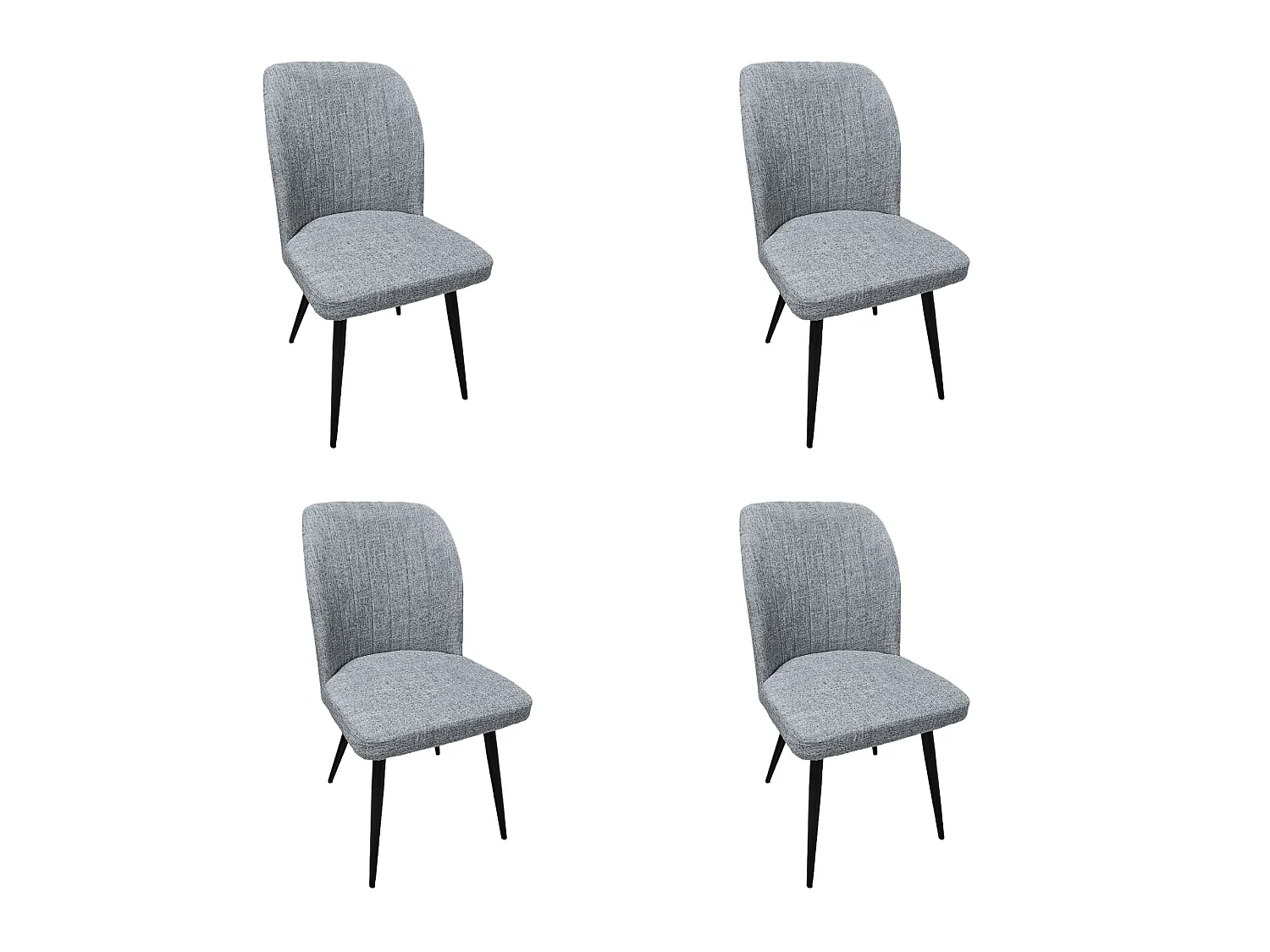 Conjunto de Comedor Moderno – Mesa de Cristal Fija con Patas Metálicas Negras + 4 Sillas Tapizadas en Tela Gris.