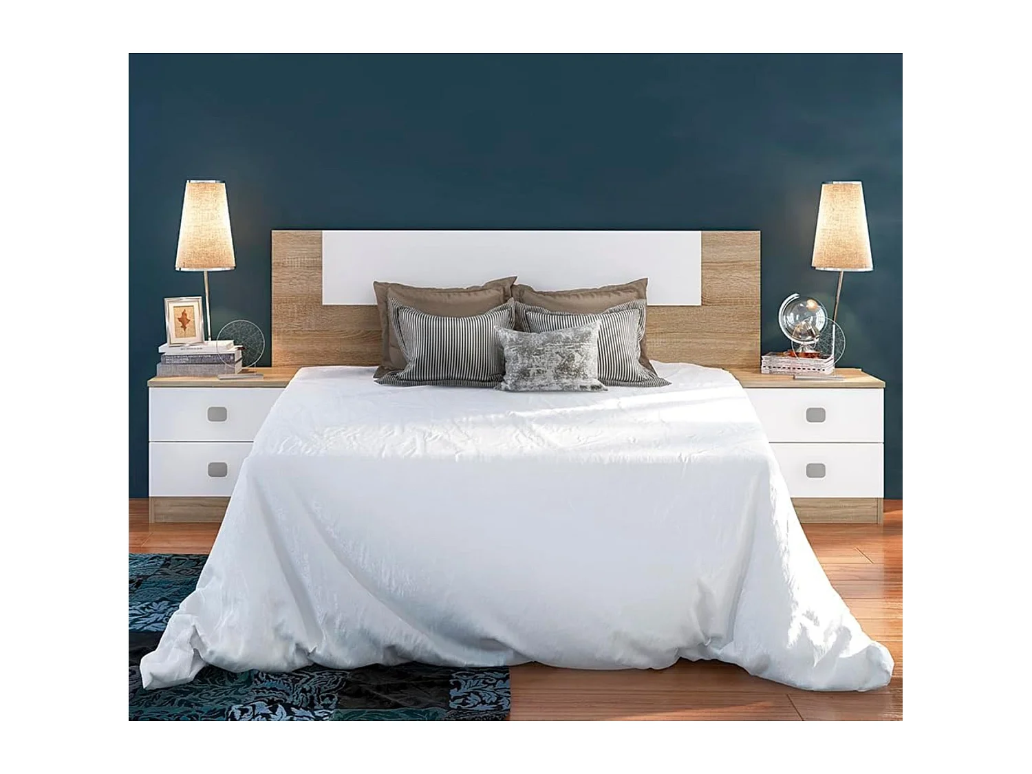 Meyvaser Cabecero Cama 150 Blanco y Cambria – Estilo Nórdico Minimalista, 160x45x1.6 cm, Cabecero de Pared para Camas 140/150/160, Fácil Montaje