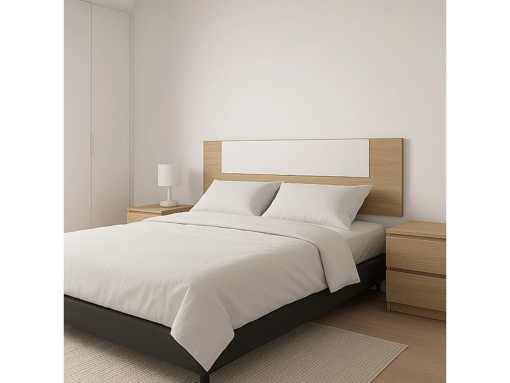 Meyvaser Cabecero Cama 150 Blanco y Cambria – Estilo Nórdico Minimalista, 160x45x1.6 cm, Cabecero de Pared para Camas 140/150/160, Fácil Montaje