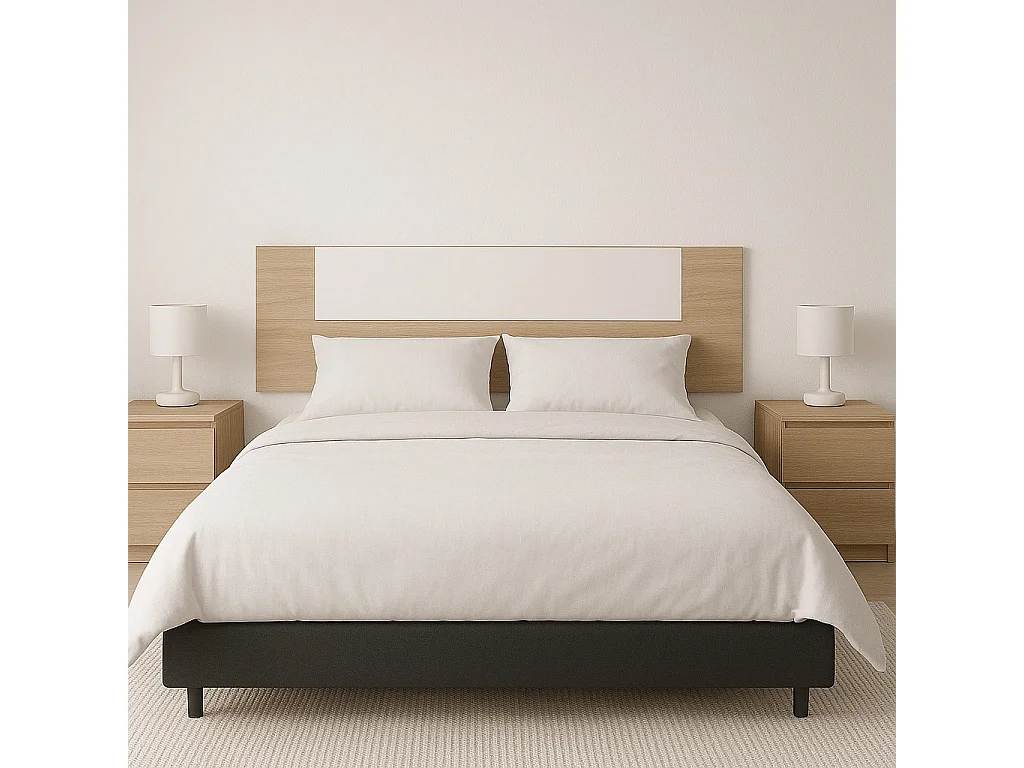 Meyvaser Cabecero Cama 150 Blanco y Cambria – Estilo Nórdico Minimalista, 160x45x1.6 cm, Cabecero de Pared para Camas 140/150/160, Fácil Montaje