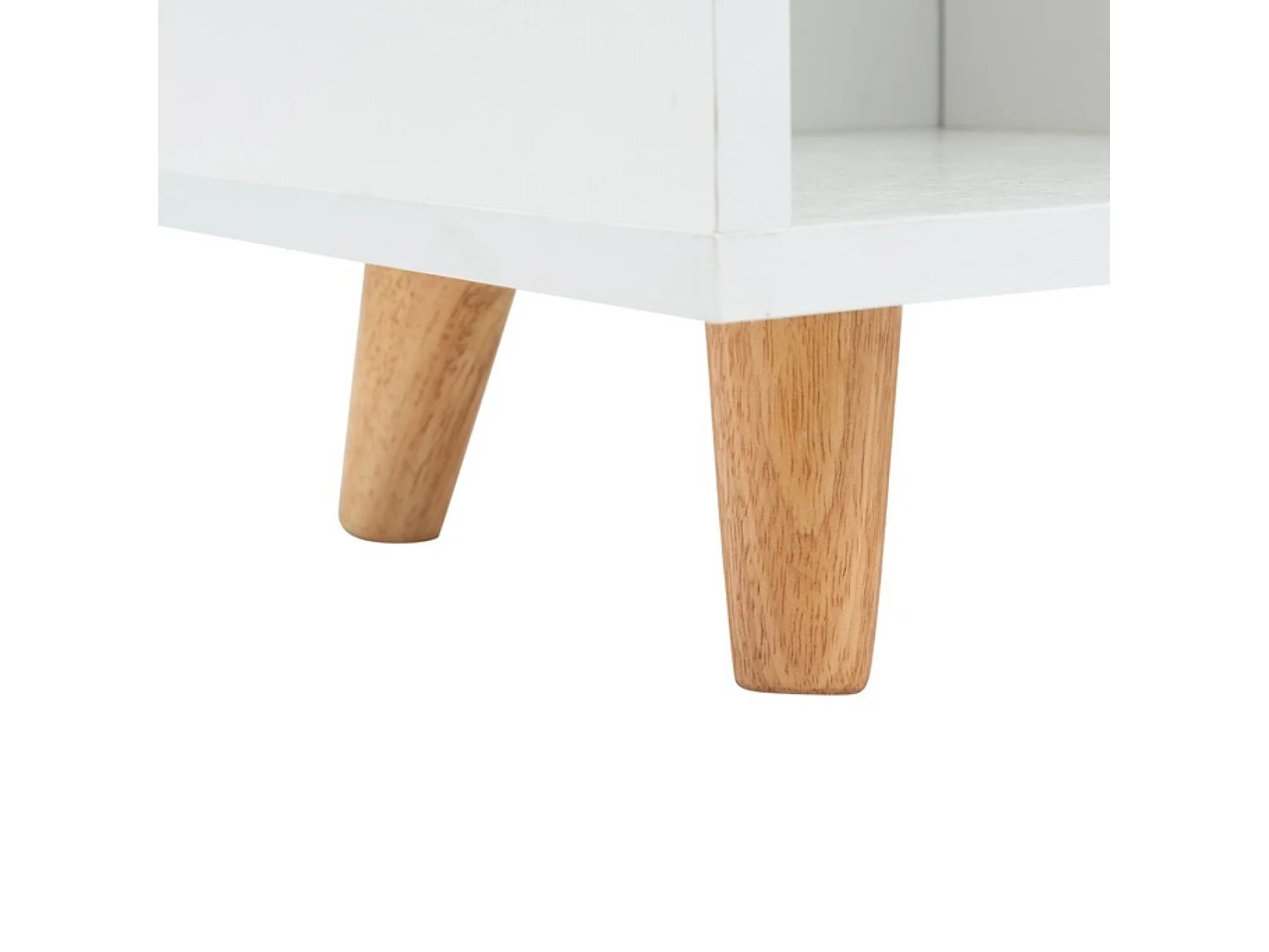 Estantería Blanca con Puertas y Tiradores en Símil Cuero – 60x29x119 cm – Mueble Auxiliar Moderno con Patas de Madera de Pino