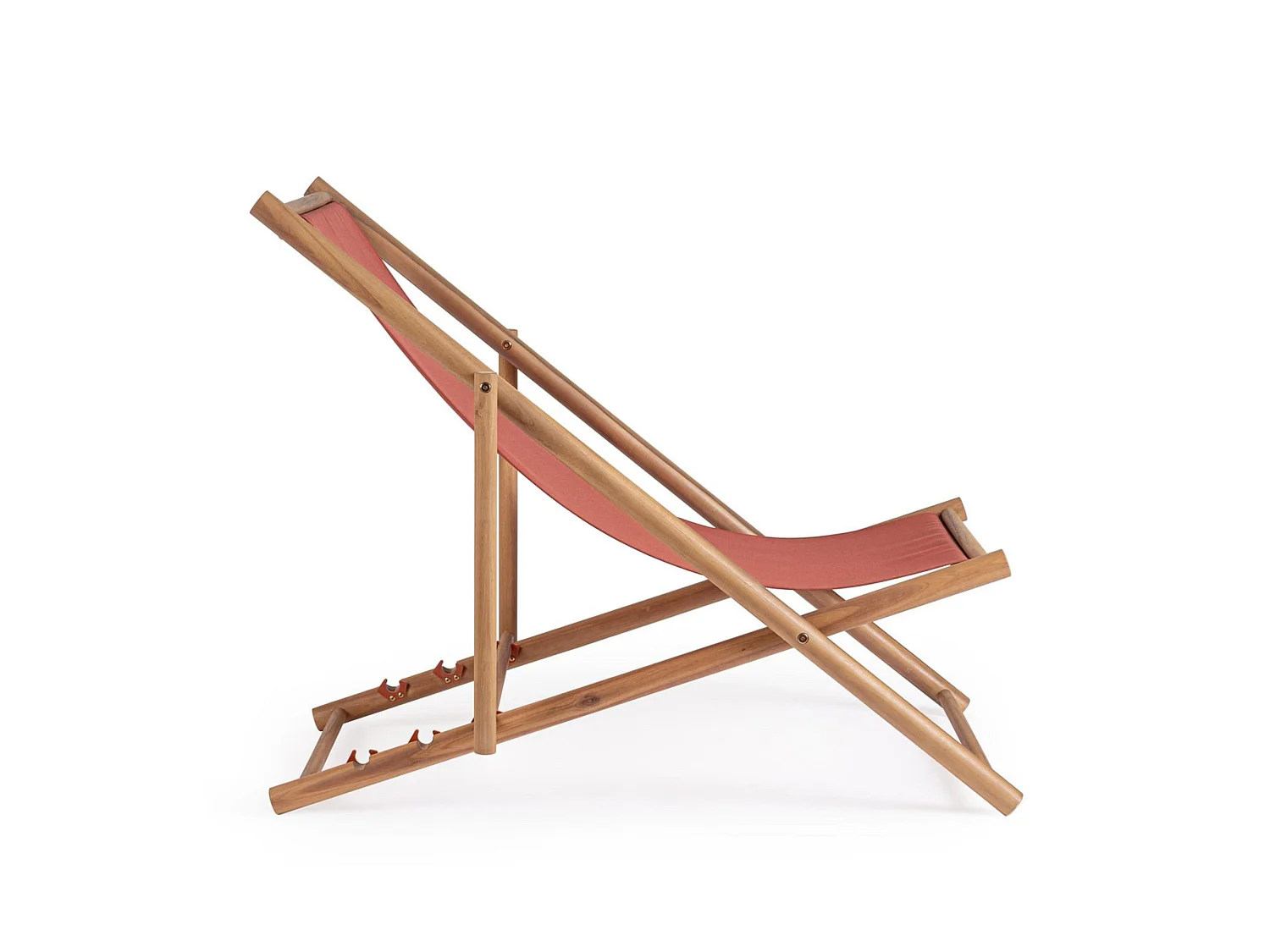 Lot de 2 chaises longues en acacia et tissu terracotta - MONSARAZ