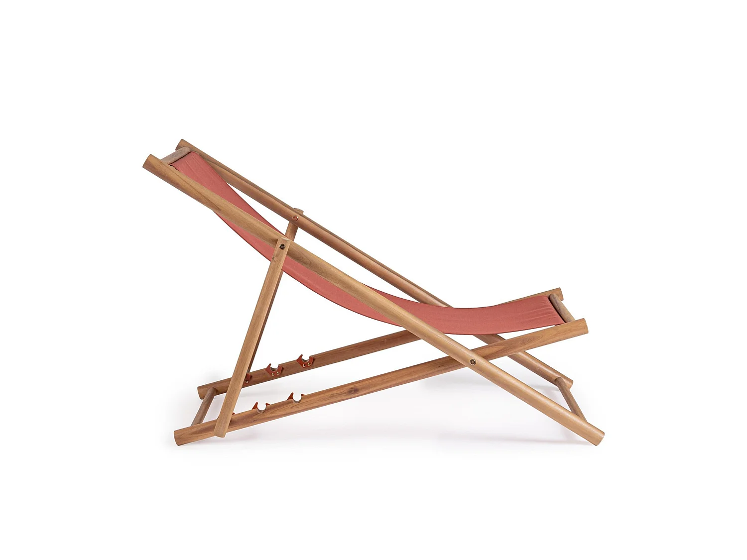 Lot de 2 chaises longues en acacia et tissu terracotta - MONSARAZ