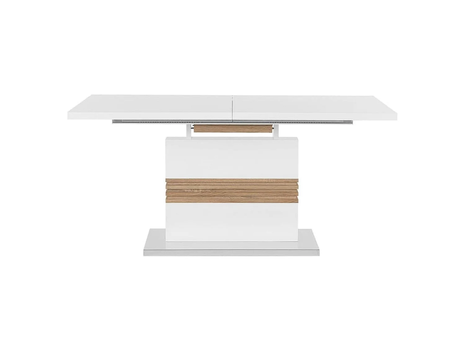 Conjunto de Comedor Extensible – Mesa Lacada Blanco Brillo y Cambria + 4 Sillas Tapizadas en Microfibra Color Marengo con Patas Cromadas