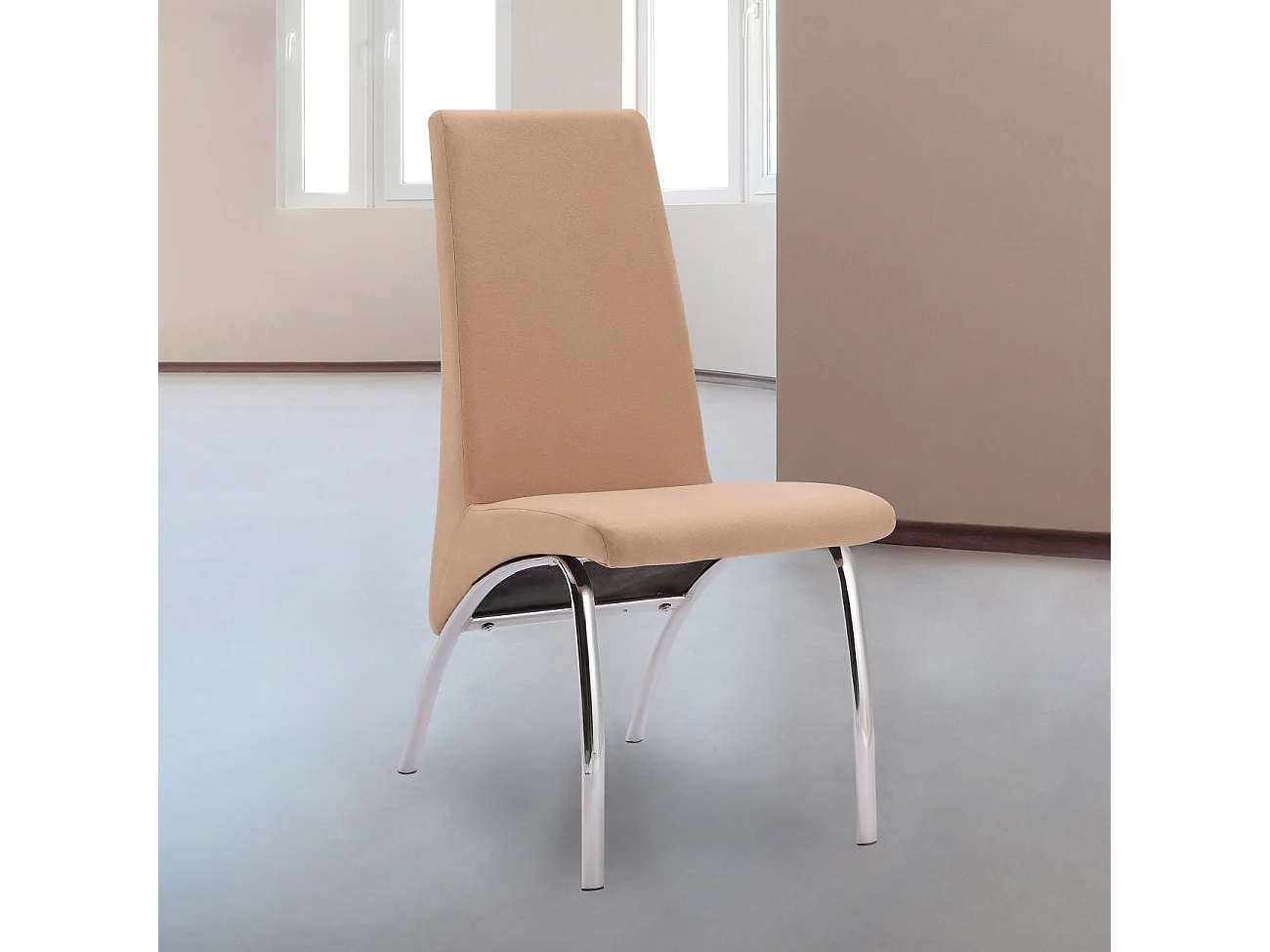 Conjunto de Comedor Extensible – Mesa Lacada Blanco Brillo y Cambria + 4 Sillas Tapizadas en Microfibra Color Marengo con Patas Cromadas
