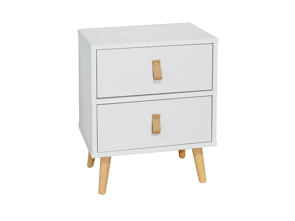 Conjunto de Dormitorio Blanco – Cabecero de 168 cm + 2 Mesitas de Noche con Cajones – Estilo Nórdico Moderno con Patas de Madera Natural y Tiradores