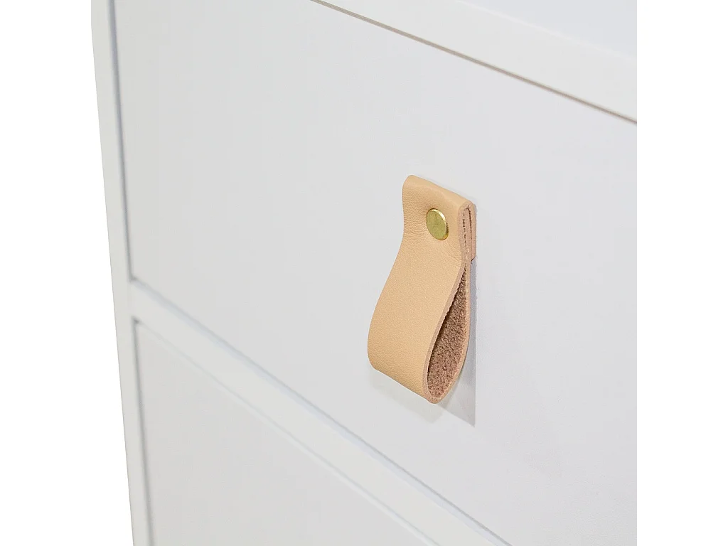 Conjunto de Dormitorio Blanco – Cabecero de 168 cm + 2 Mesitas de Noche con Cajones – Estilo Nórdico Moderno con Patas de Madera Natural y Tiradores
