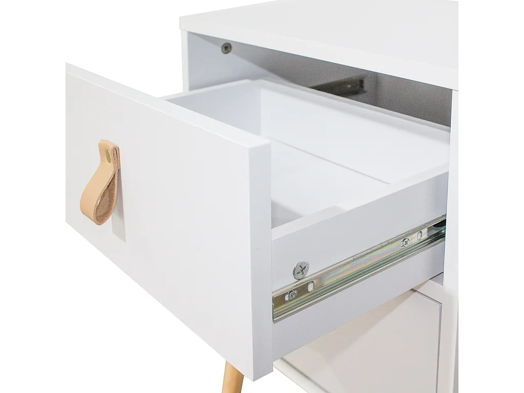 Conjunto de Dormitorio Blanco – Cabecero de 168 cm + 2 Mesitas de Noche con Cajones – Estilo Nórdico Moderno con Patas de Madera Natural y Tiradores