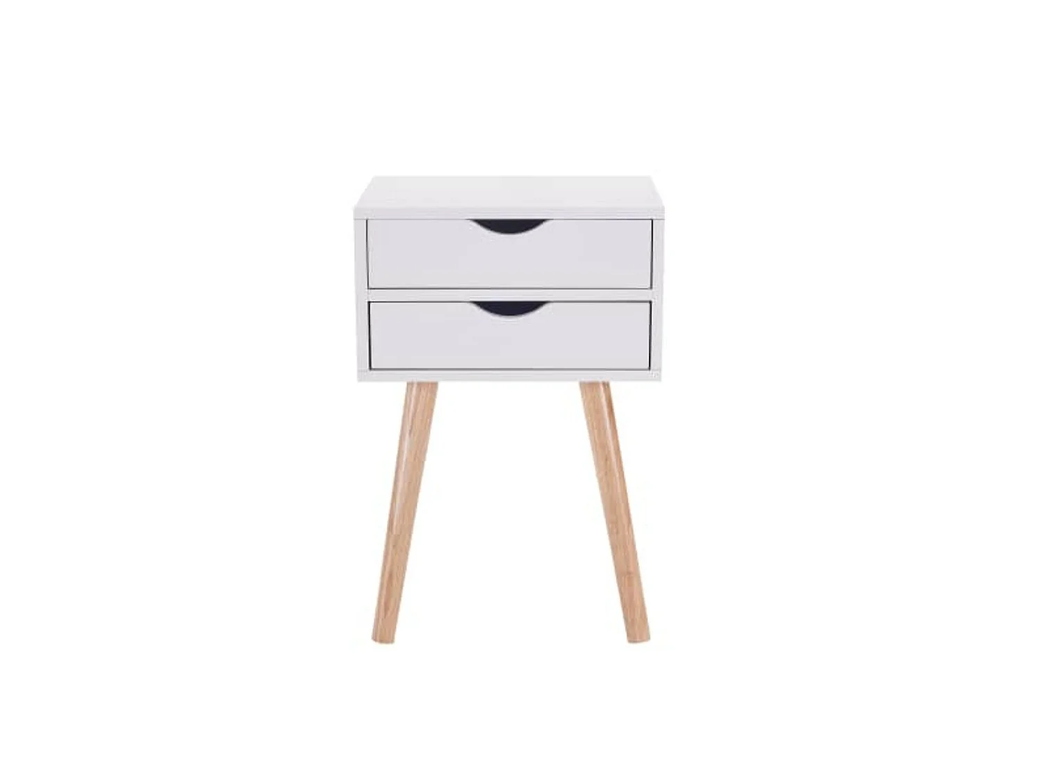 Conjunto de Dormitorio Blanco – Cabecero de 168 cm + 2 Mesitas de Noche con Patas de Madera de Haya – Estilo Nórdico Moderno en Melamina de Alta Calid