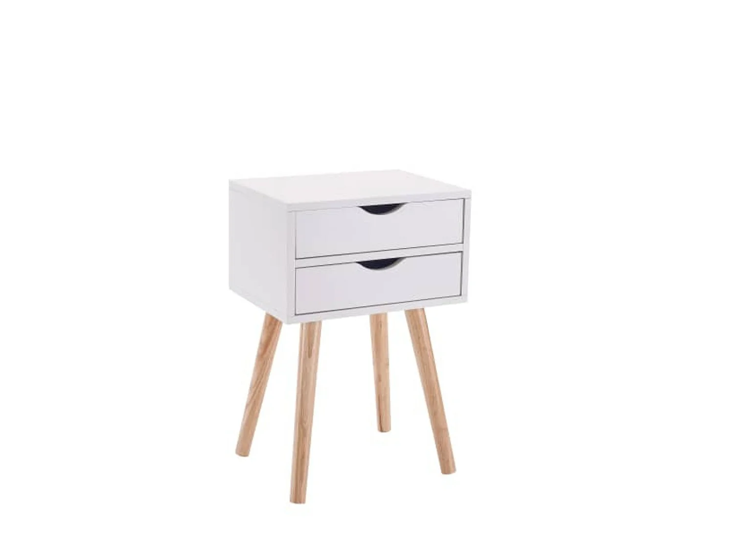 Conjunto de Dormitorio Blanco – Cabecero de 168 cm + 2 Mesitas de Noche con Patas de Madera de Haya – Estilo Nórdico Moderno en Melamina de Alta Calid