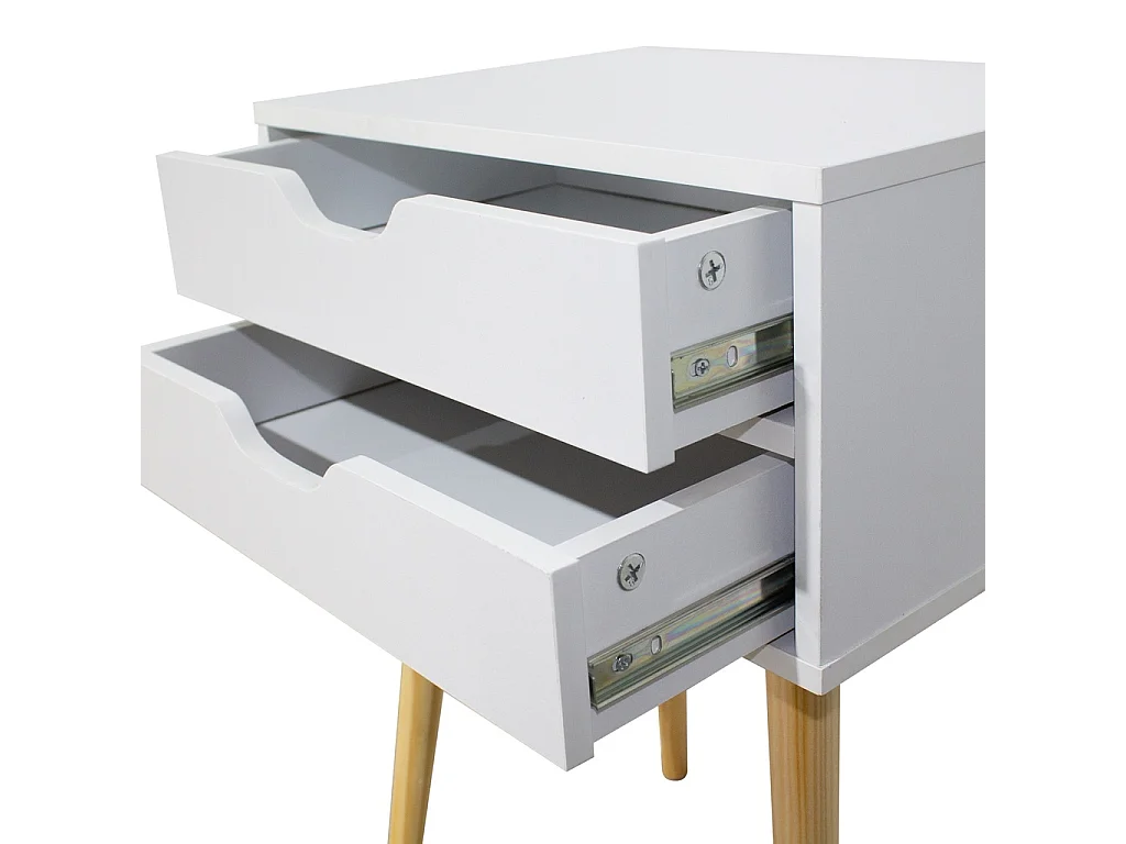 Conjunto de Dormitorio Blanco – Cabecero de 168 cm + 2 Mesitas de Noche con Patas de Madera de Haya – Estilo Nórdico Moderno en Melamina de Alta Calid